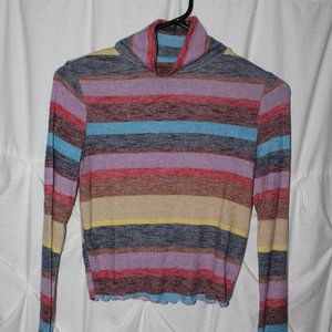 Striped Turtle Neck Long Sleeve Crop Top